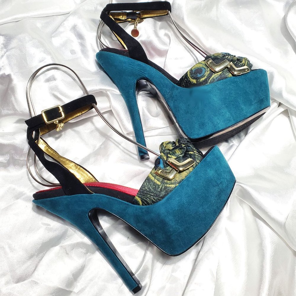 NIB CIRCUS SAM EDELMAN turquoise blue peacock platform high heel sandals JENNY - Picture 5 of 6